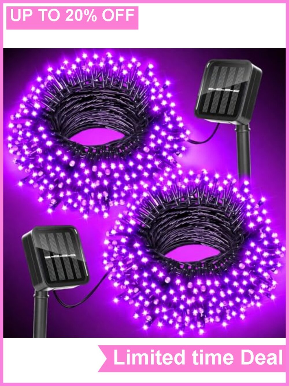 Solar Halloween String Lights 100 LED 45 FT Waterproof 8 Modes 2 Pack